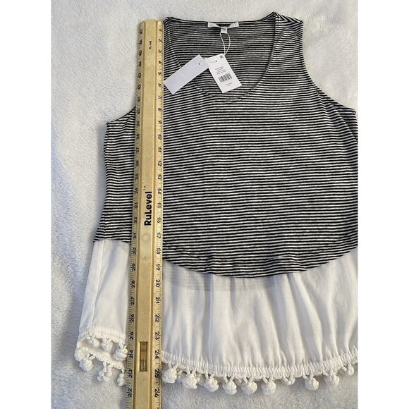 NWT Derek Lam 10 Crosby Sz S Scoop Tank W/Pom Pom Layered Striped Linen Top - Picture 11 of 11